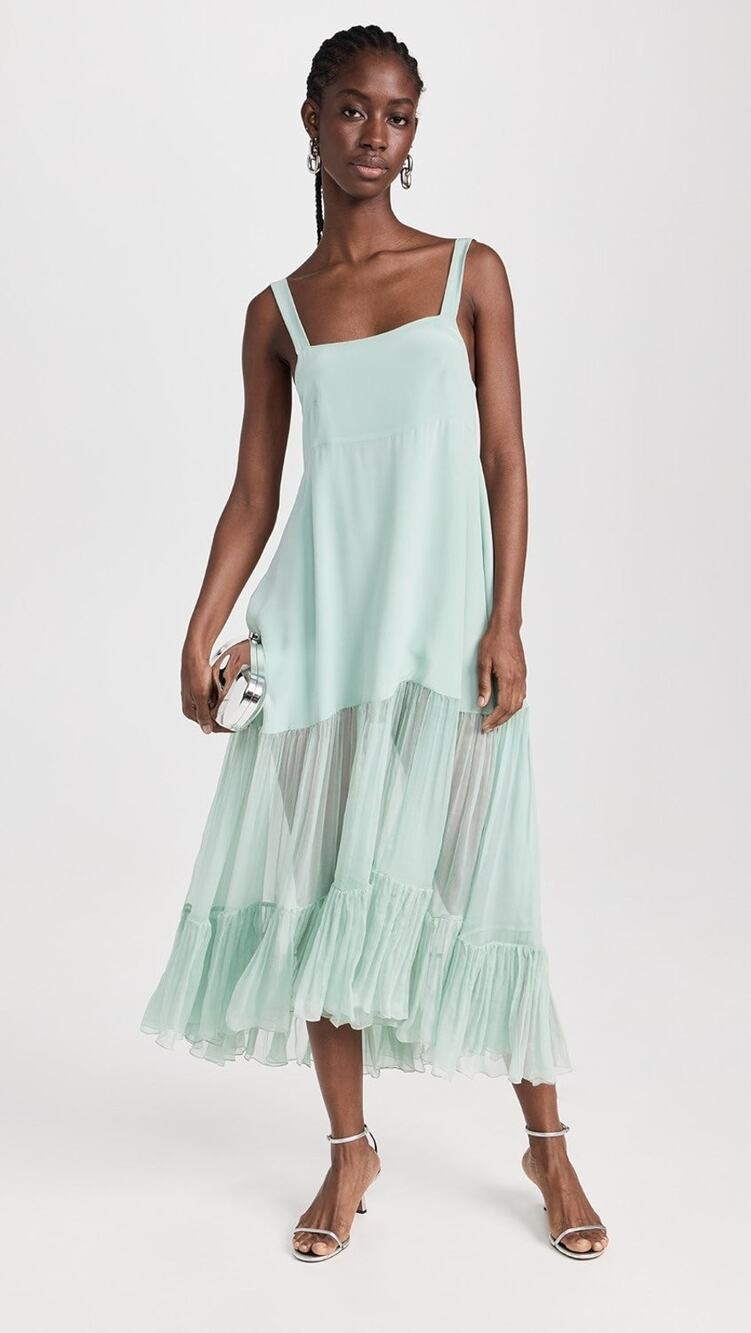 Azeeza Bellevue Chiffon Midi Dress - XS - Seaglass